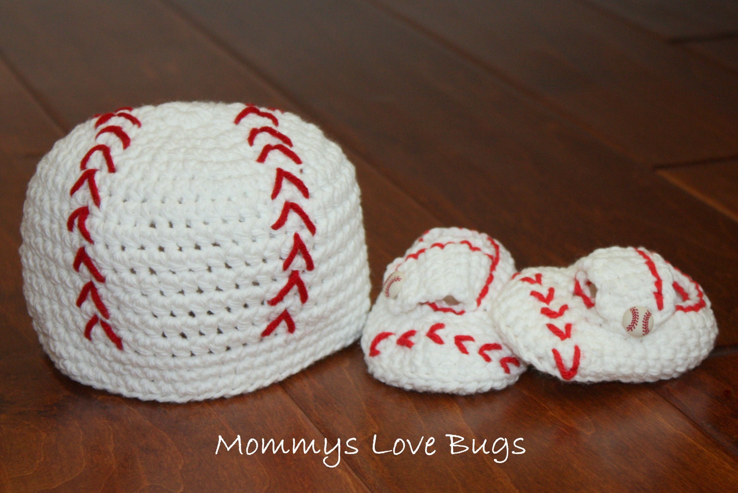 Baseball Crochet Beanie and Booties Set - Newborn through 24 Month Sizes