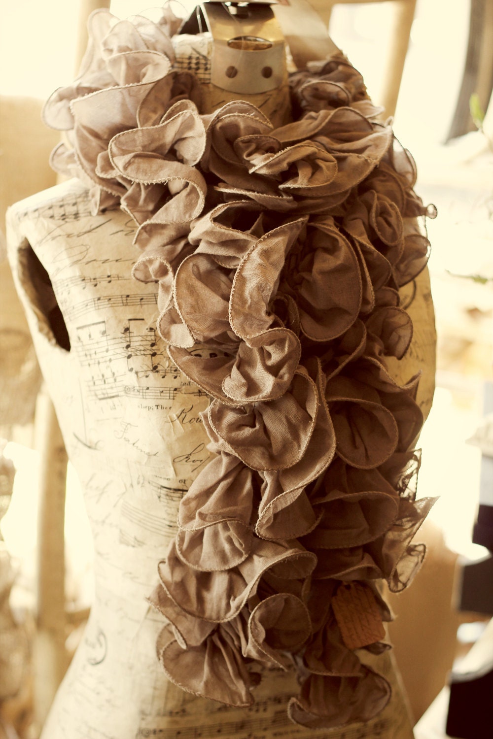 Ruffled Tan Scarf