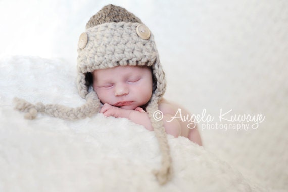Crochet Baby Hat - taupe and linen brown