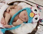 Baby Girl Hats Baby Owl Hats Crochet Baby Hats Crochet Baby Girl Hats Crochet Owl Hats Crochet Baby Animal Hats hot pink, white, turquoise