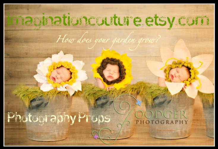 Freshly picked.... Daisy, Gerber, Sunflower, or Lily  Flower Baby Bonnet newborn baby hat wonderful photography prop