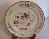 Dinner Plate Newcor Stoneware 1986 "Our Country" Amish Dutch Design Home Decor Serving Decorative Dish Folk Art Farm Scene Replacement Gif