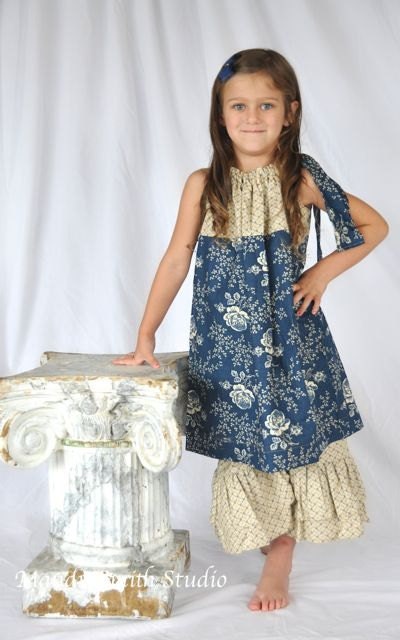 Pillowcase Dress - Country Picnic in Blue - 2 Piece Outfit