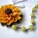 Classic Yellow And Brown Big Chrysanthemum With Yellow Olive Jade Necklace, Summer, Gift For Her