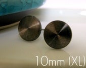 Mens Stud Earrings Black Gold - over 925 Sterling Silver - Fake Plug - Nail it Down Round XL Disc (420C)