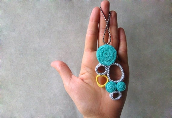 SALE - Crochet and jersey necklace - sun in the sky
