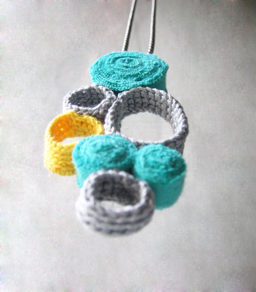 SALE - Crochet and jersey necklace - sun in the sky