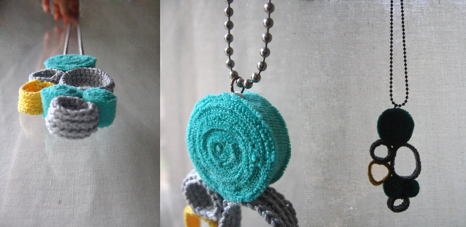 SALE - Crochet and jersey necklace - sun in the sky