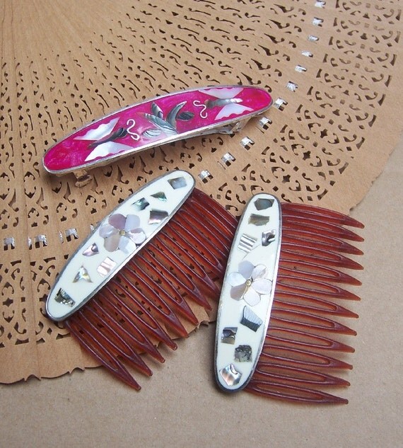 Vintage hair accessories Mexican Alpaca abalone by ElrondsEmporium