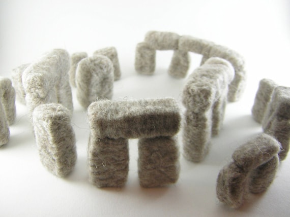 Fiber Art Stonehenge wool sculpture - a woolhenge needle felted monument