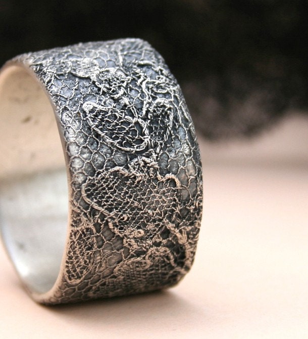 delicate lace texture silver ring - made to order