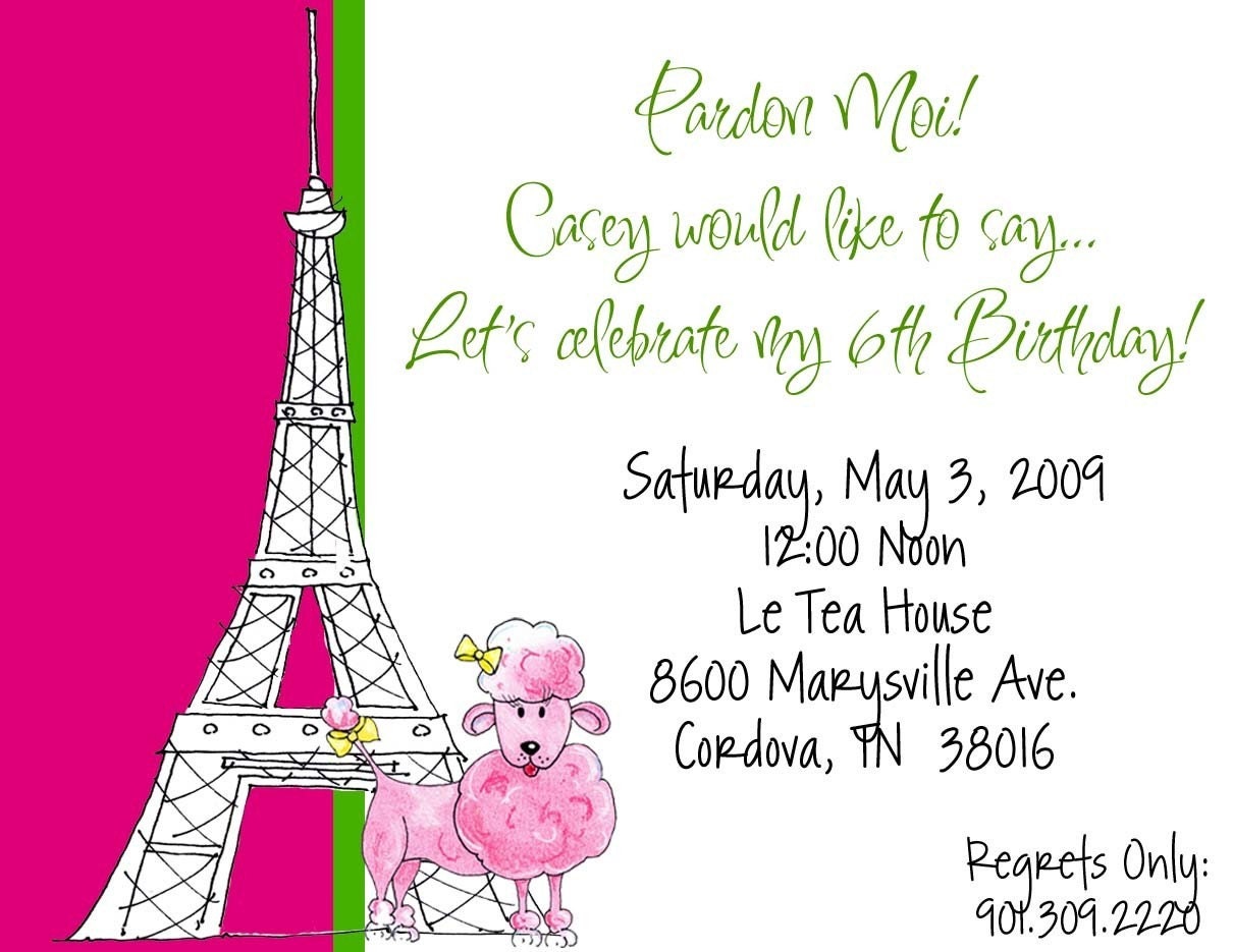 10 Paris Eiffel Tower PInk Poodle Birthday Invitations or Printable DIY U Print
