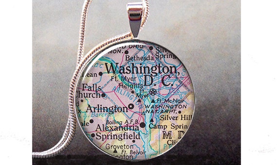 Washington, D.C. vintage map pendant charm, map necklace resin pendant map pendant