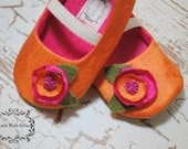 Toddler Shoes Chole Orange and Hot Pink Mary Janes booties (Size 5-13)