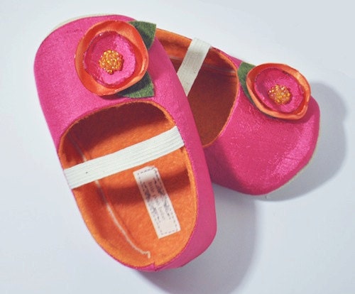 Toddler Shoes Madeline booties Hot Pink and Orange Mary Janes (Size 5-13)