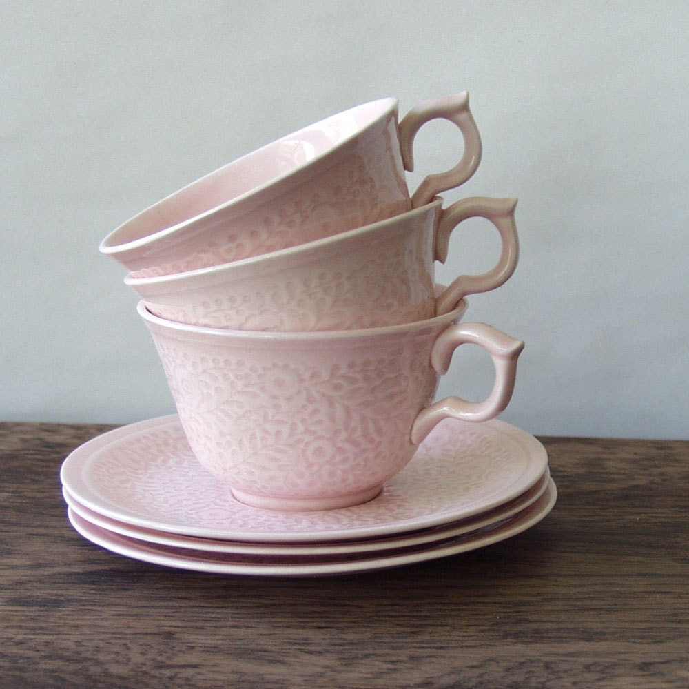 Pastel Pink Cups and Saucers Shalimar by Steubenville