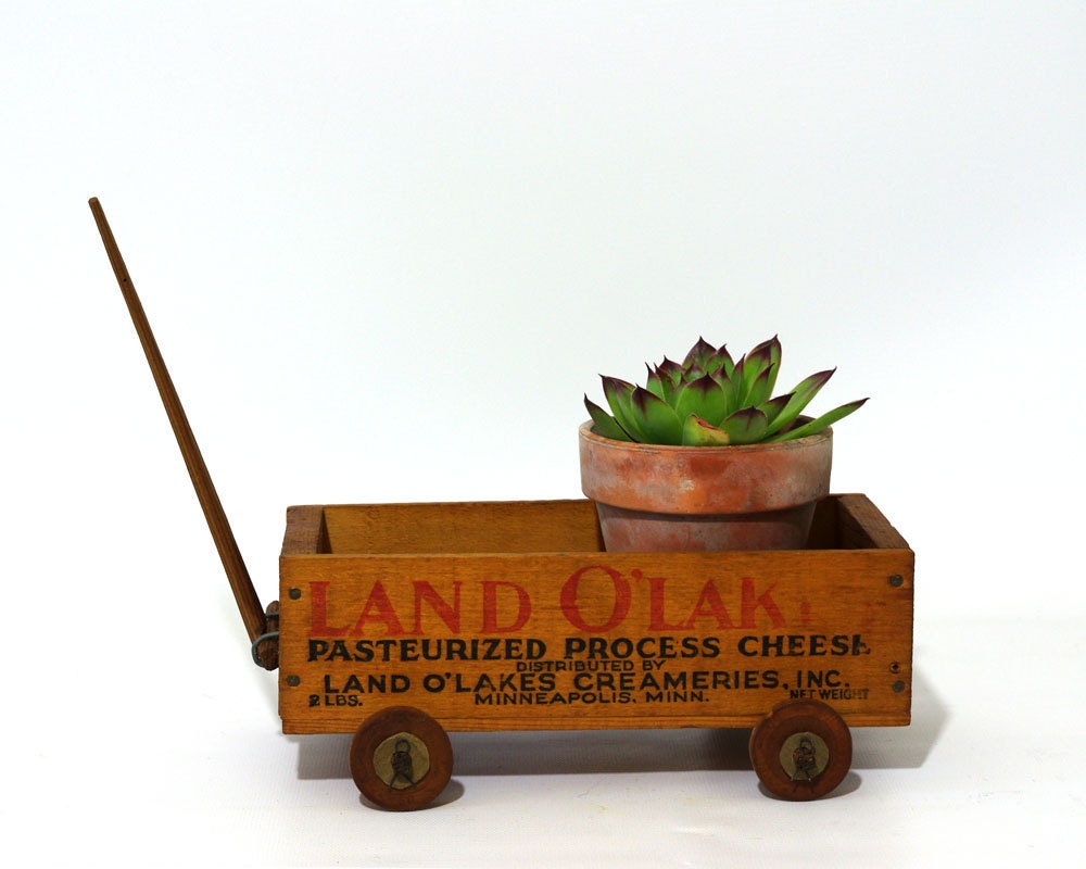 Vintage Cheese Box, Land O Lakes, Folk Art Wagon