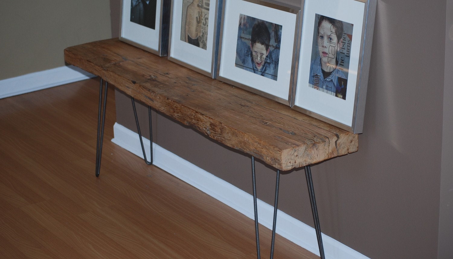 Industrial Reclaimed Wood bench (1.65" Standard top) w/ Hairpin legs, Ships Fast and Free, (3ft x 11.5" w x 18"h)