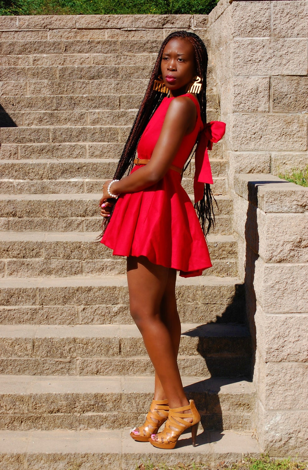 Red backless dress