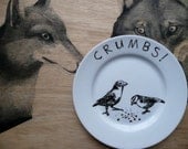 Birds and Crumbs - Hand Painted Porcelain Side Plate