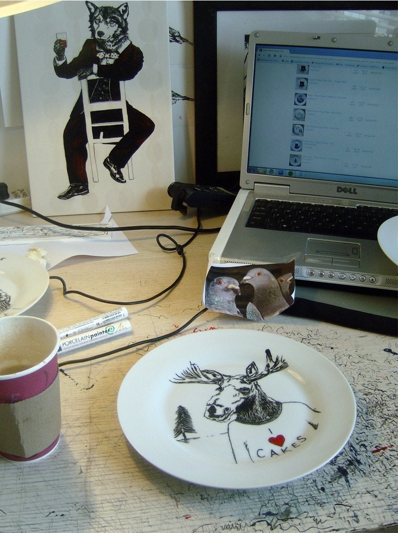 Hand Drawn Plate - Moose loves Cake