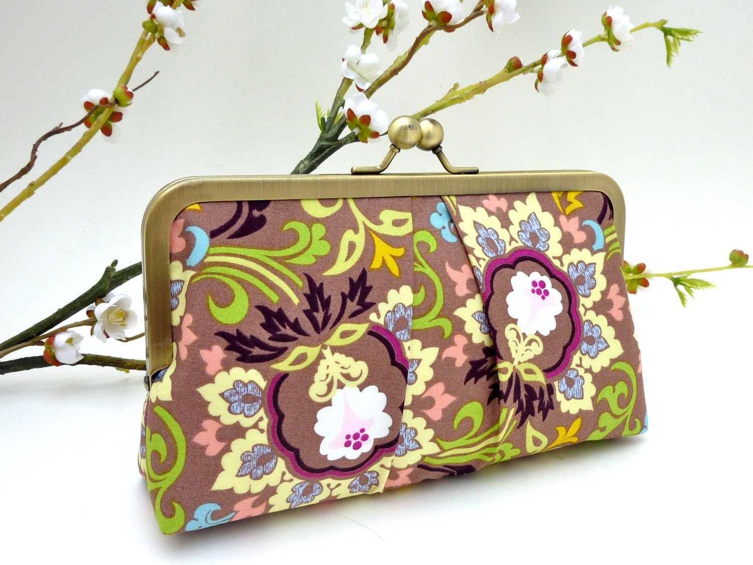 Taupe Double Bloom KissLock Clutch