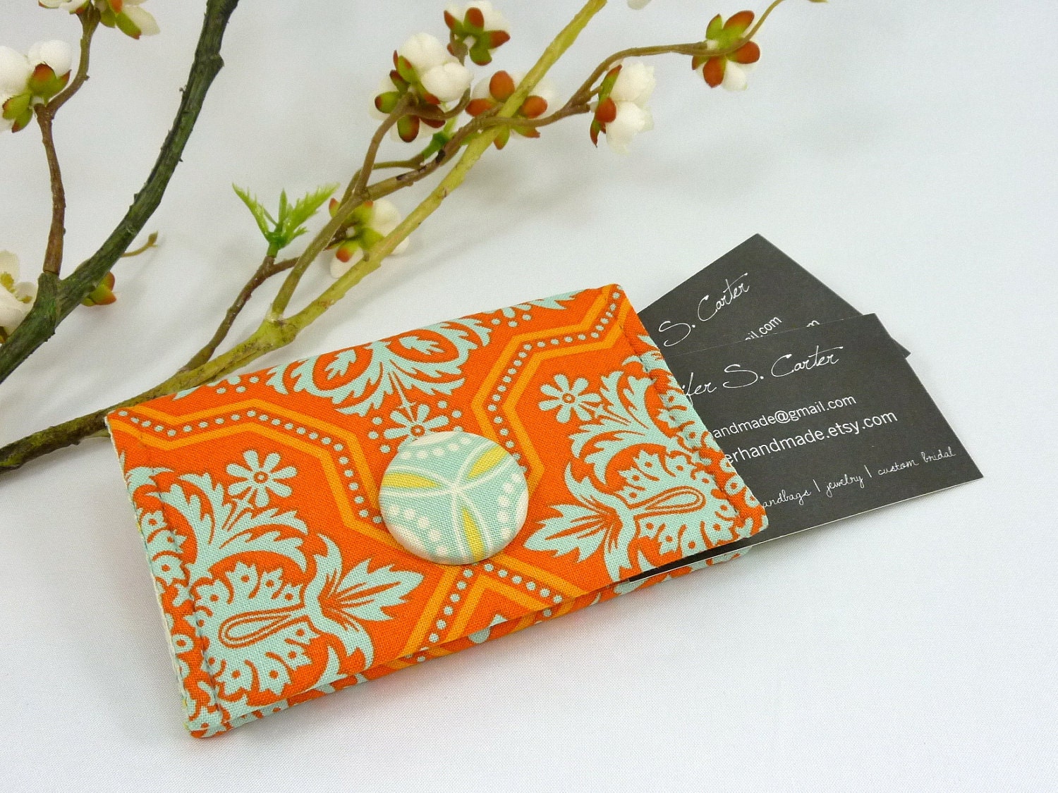 Tangerine Flourish Business Card Holder/ Small Wallet