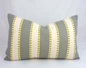 Designer Lumbar Pillow Cover in Lulu Summerland Stripe - 12x18 inch (Grey Stripe with Citrine Yellow Polka-Dots)