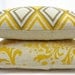 Designer Lumbar Pillow Cover in Annie Yellow/Kelp - 12x18 inch (Mustard Yellow and Grey Diamond on Natural Linen)