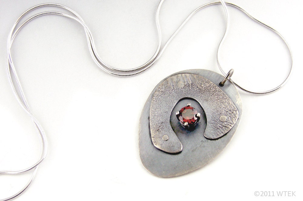 Silver and Garnet Riveted Pendant