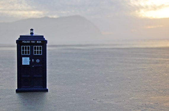 Tardis - Dr Who, David Tennant  -  Police Box, Bad Wolf Bay, Oregon, Beach, Ocean Sea Blue, Geeky 8X10 Photo