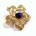 VINTAGE Rhinestone Brooch Pin Gold FILIGREE Blue and Clear Rhinestones Gold Flower Ready to Wear FAsHION Jewelry Destash (M200)