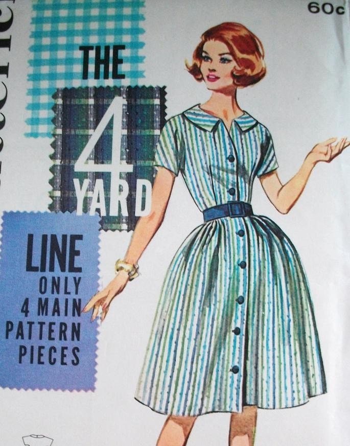 60s Vintage Butterick Sewing Pattern 9827 Dress, Size 14, Bust 34, Uncut, Unused