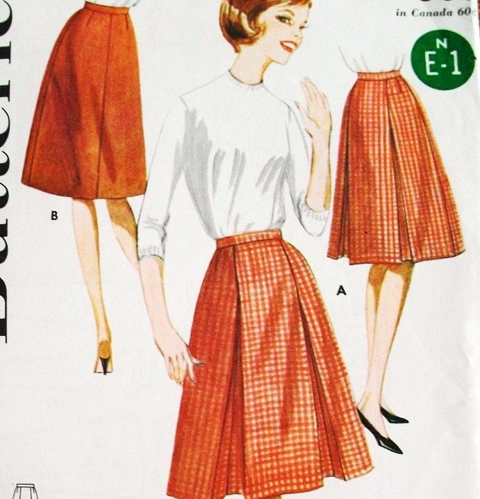 60s Vintage Butterick Sewing Pattern 2478, Pleated Skirt, Waist 28, Hip 38, Uncut, Unused