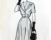 Late 40s Early 50s Plus Size Dress Pattern 4623 Size 20 1/2 Bust 40 Button Up Waist Tucks Gathers at Yoke Scallop Collar Gored Skirt PLUS SIZE