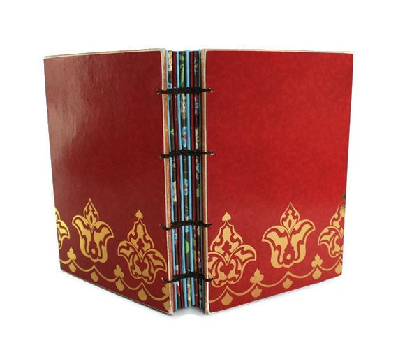 Red Journal with Gold Foiled Paper and Coptic Binding
