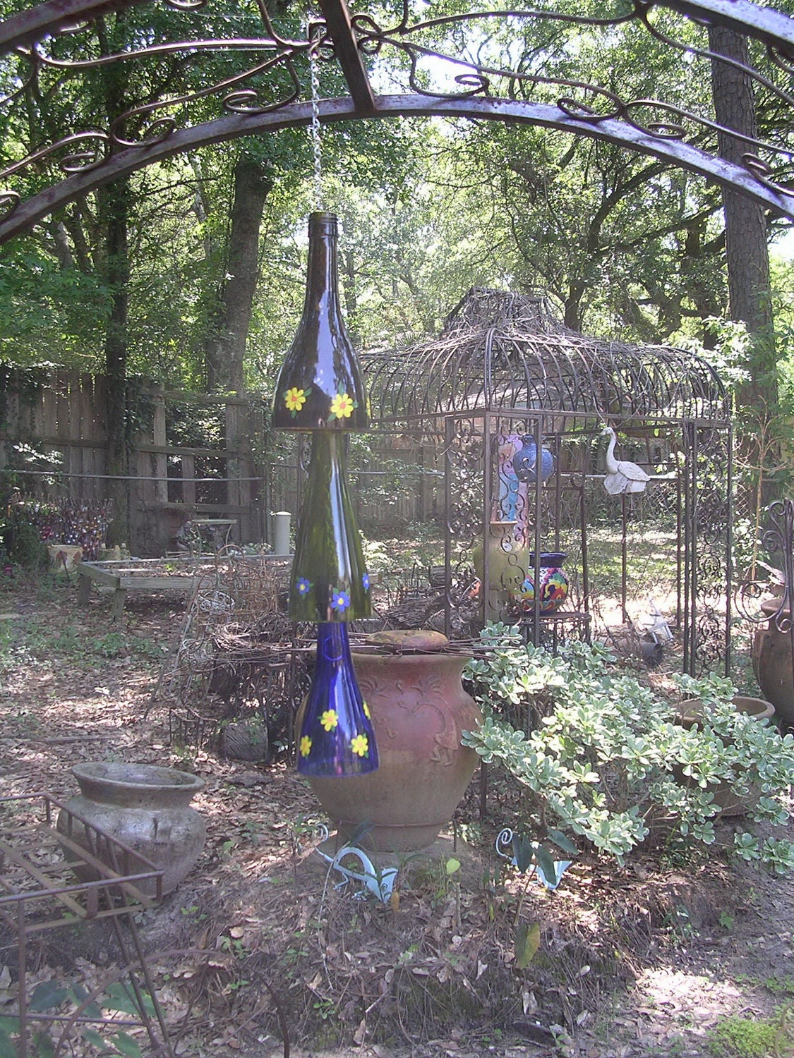Garden yard bottle art recycled wine bottle Wind chime  SALE ITEM