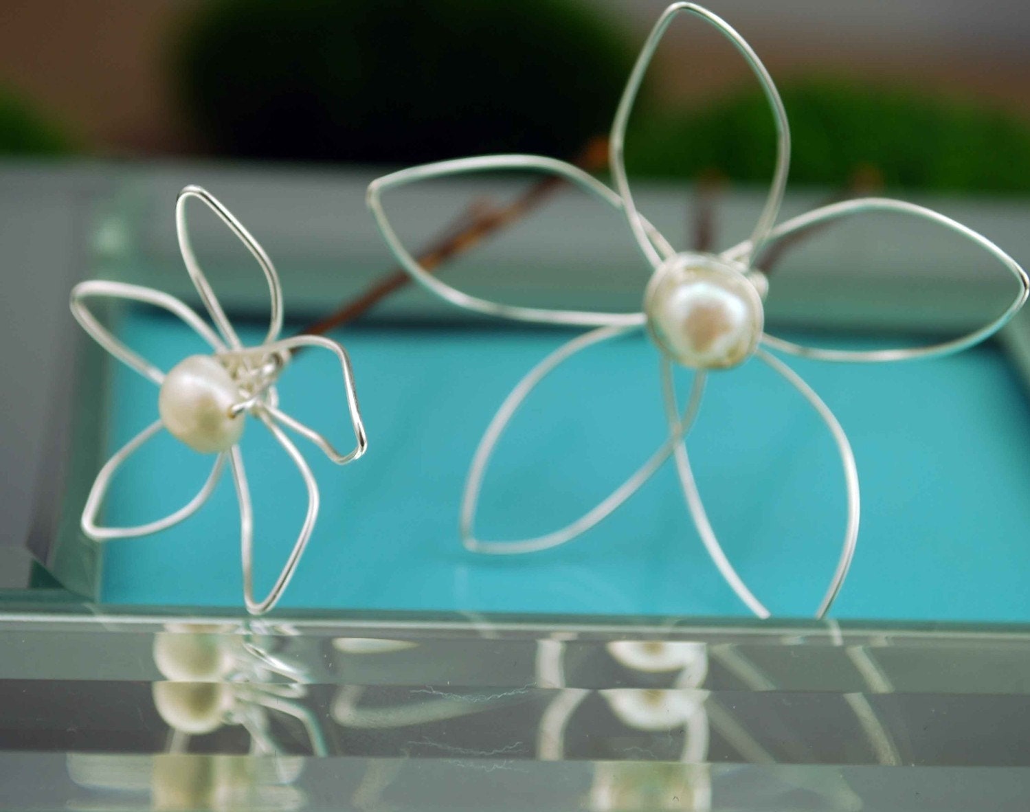 Lotus Blossom Hairpins-set of 2 -freshwater pearls