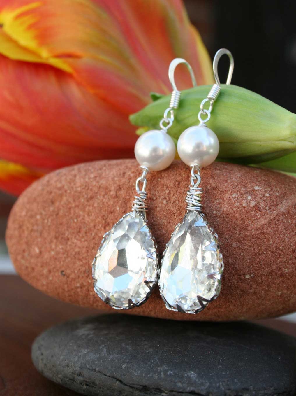 Vintage Inspired crystal and pearl EARRINGS -Bridal Elegance