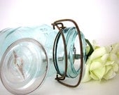 Glass Canning Jar Aqua Blue Green Vintage Hazel Atlas Wedding Decor from AllieEtCie