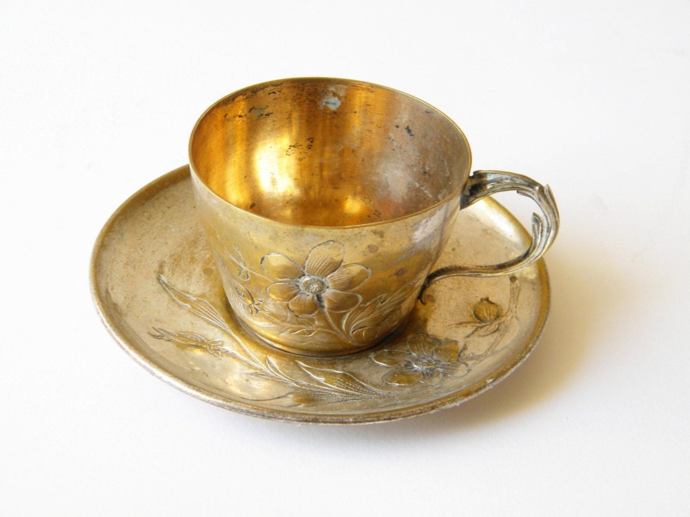 french antique tea cups and saucers engraved silver plated 2 cups and 2 saucers