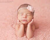 Baby Headband, Peach Pink Shabby Chic Newborn Headband, Great for Photo Prop