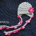 Newborn Baby Girl Pink and Gray Earflap Crochet Hat, Great for Photo Prop