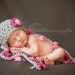 Baby Girl Hat, Newborn Baby Girl Pink and Gray Earflap PomPom Crochet Hat, Great for Photo Prop