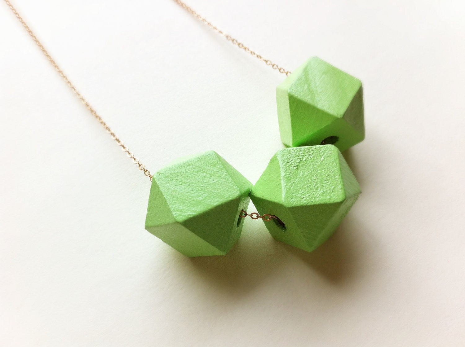 Neon Geometric Wooden Bead Necklace in Mint Green / Modern Tribal Minimalist Summer Fashion
