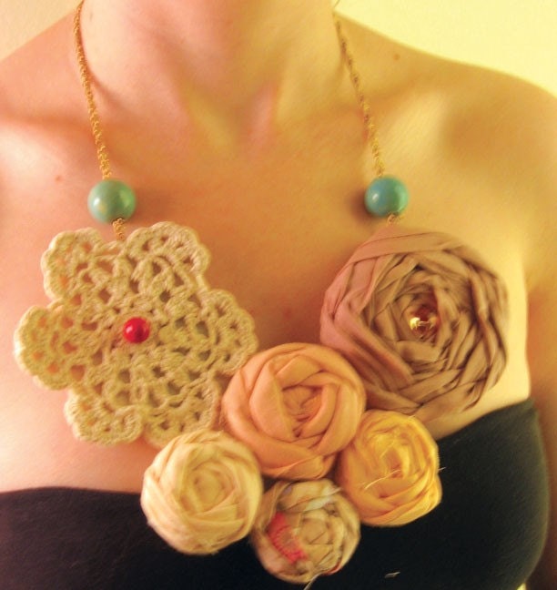 Low-Hanging Fruit Necklace - Handmade Fabric Bib - 10 PERCENT OF PROCEEDS TO HELP ANIMALS IN GULF OIL SPILL