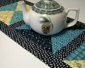 Christmas Table Runner Crazy 8 Turquoise Navy  Winter Holiday Handmade Quilted Ready to Ship One of a Kind