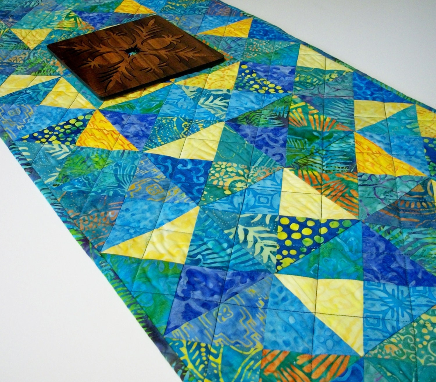Table Runner Batik Triangles Island Punch Tropical Tonga Handmade Quilted Ready to Ship One of a Kind