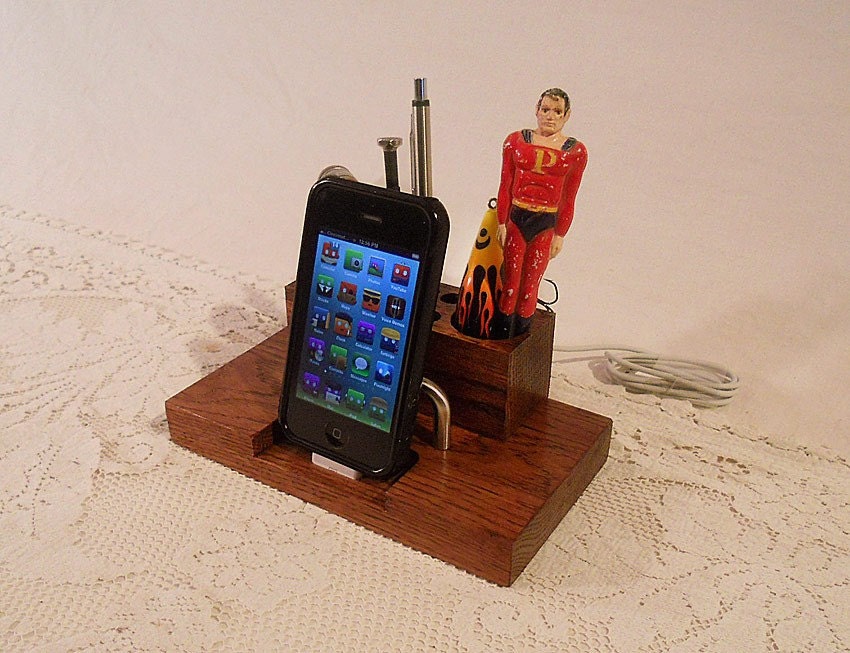 iPhone - iPod Dock -Charger and Sync - Desktop Station with pen holders - Oak