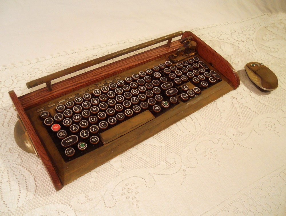 Antique Looking Computer Keyboard - Mouse with Victorian Styling - Steampunk-Typewriter-Wireless